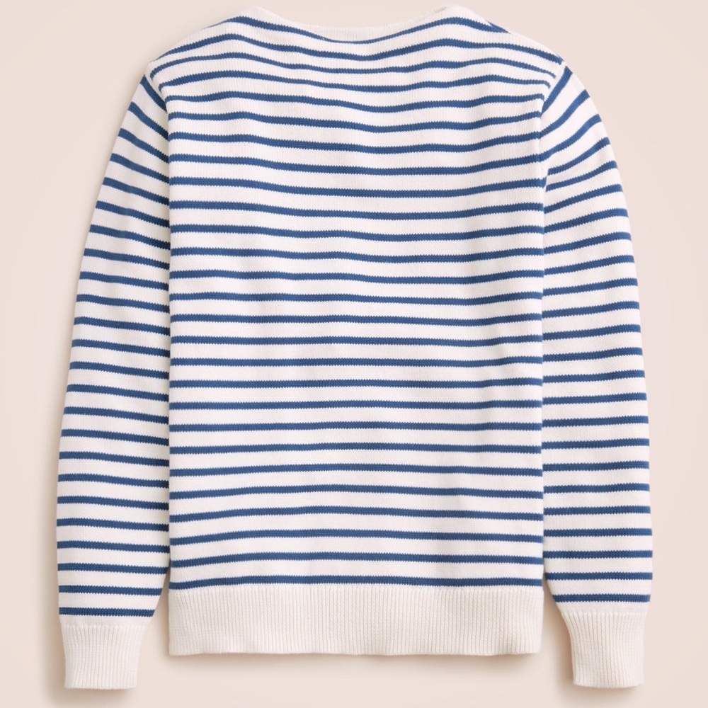 J. Crew Blue and White Striped Boatneck Sweater - Large